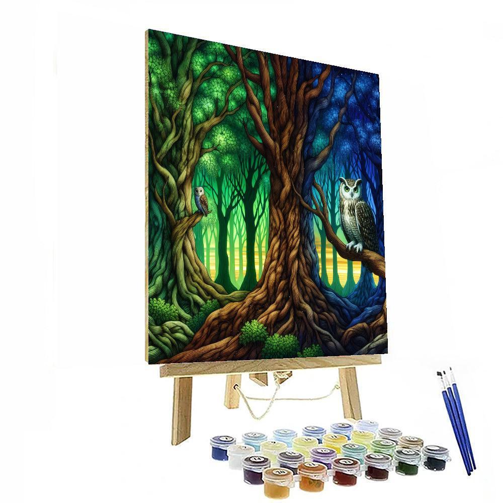 Enchanted Owl Forest Paint By Color