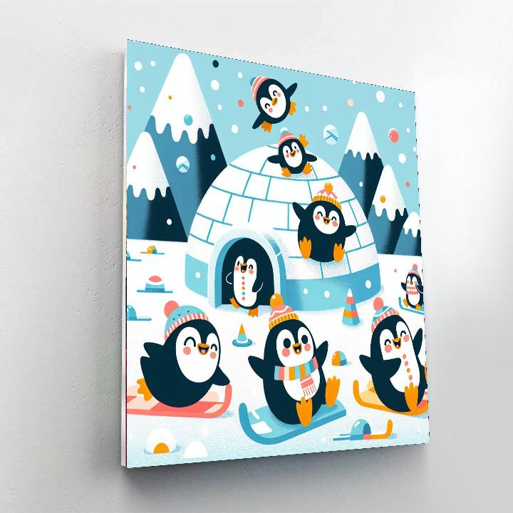 Playful Penguin Igloo Painting By Numbers Kit