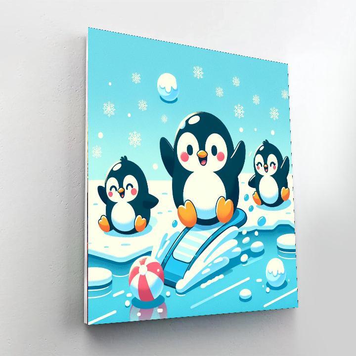 Joyful Penguins Playing Numbered Painting Kits