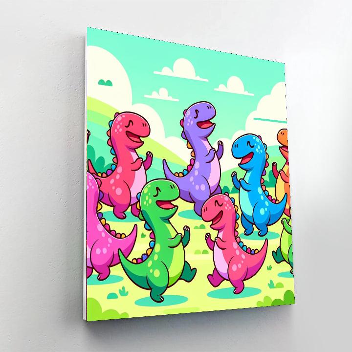 Funky Dinosaur Dance Party DIY Paint By Numbers