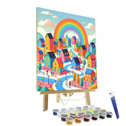 Rainbow Village Paint By Numbers Art