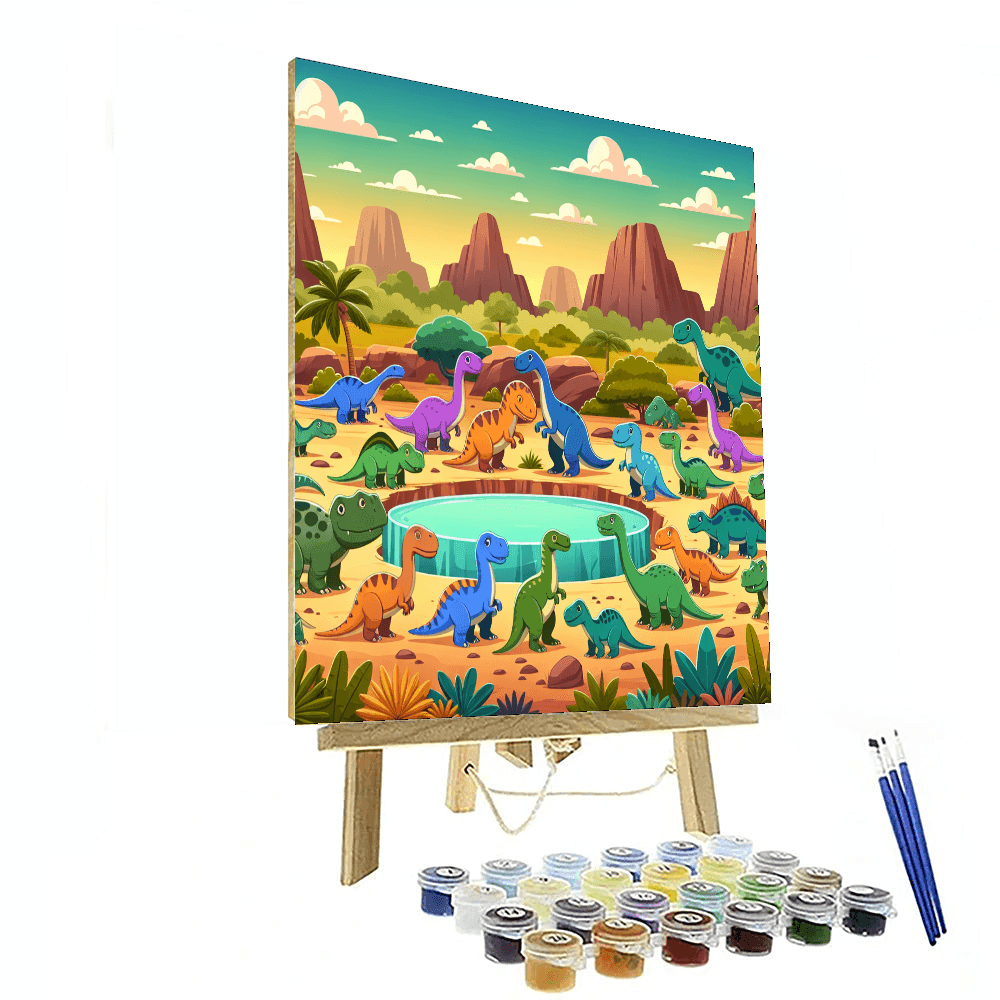 Dinosaurs At The Watering Hole Painting By Numbers Kit