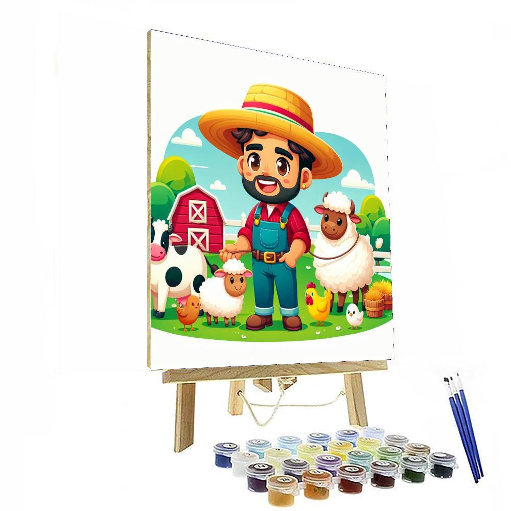 Happy Farmer And Animals Painting By Numbers Kit