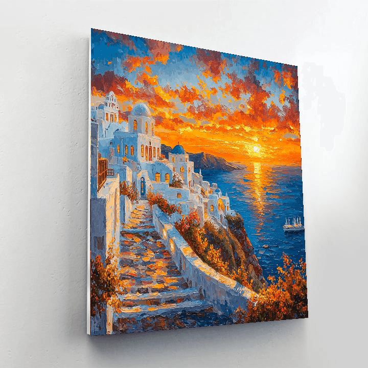 Santorini Sunset Number Painting