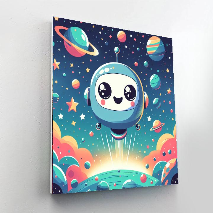 Friendly Robot In Space Number Painting