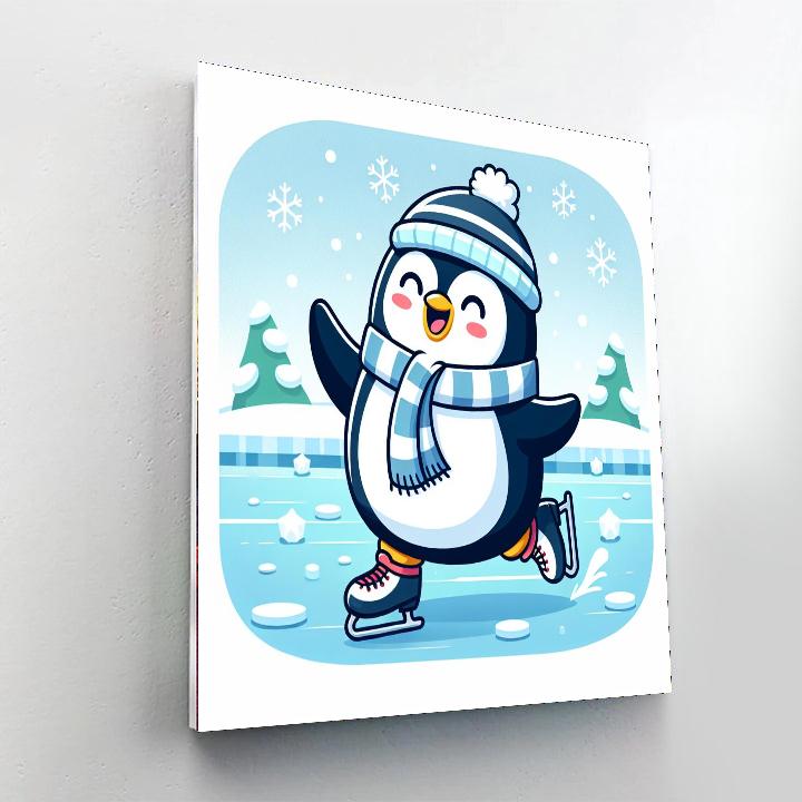 Ice Skating Penguin Number Painting