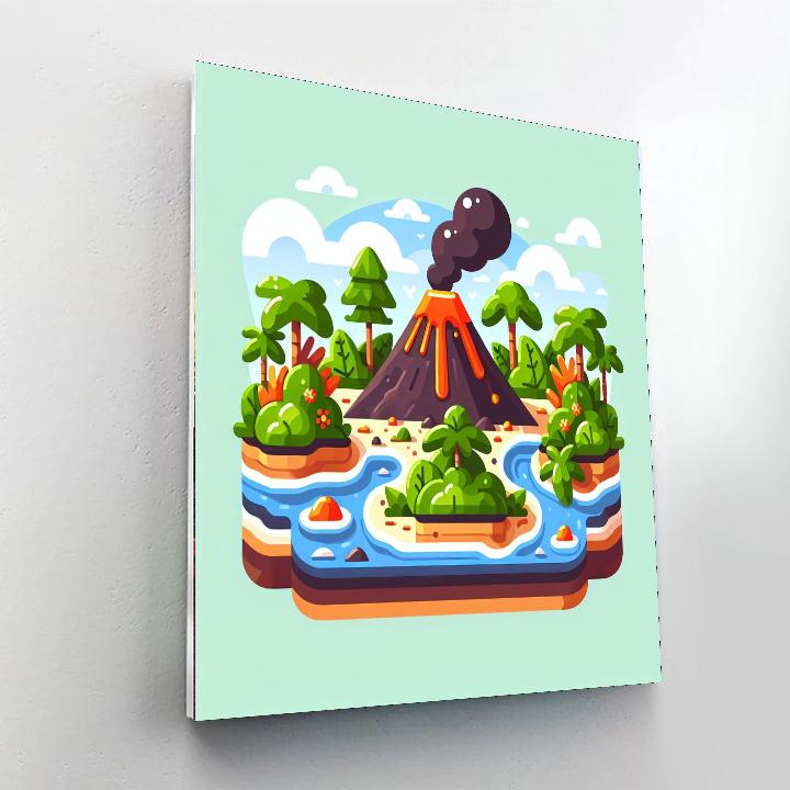 Vibrant Volcano Voyage Number Painting