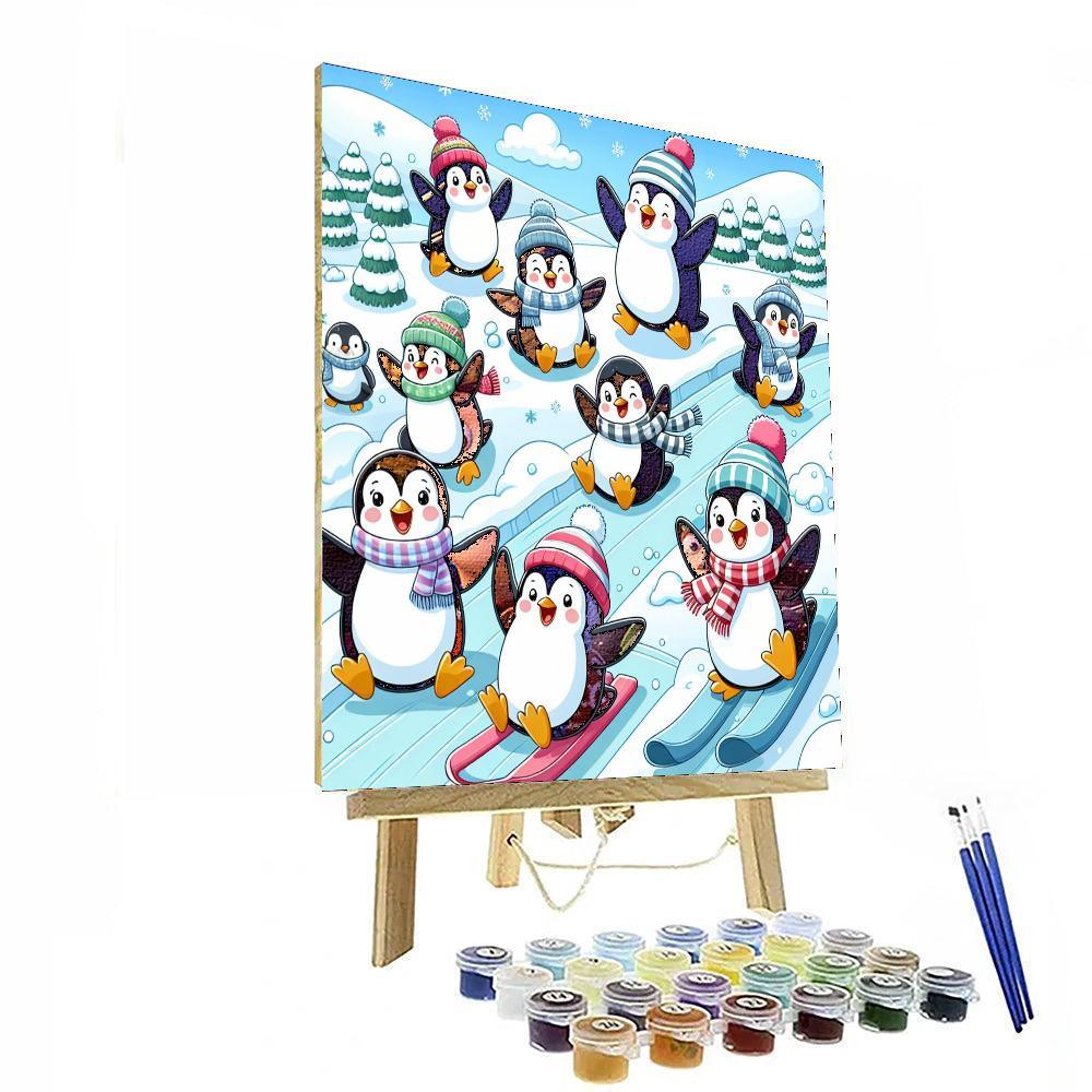 Happy Penguins On Ice Numbered Painting Kits