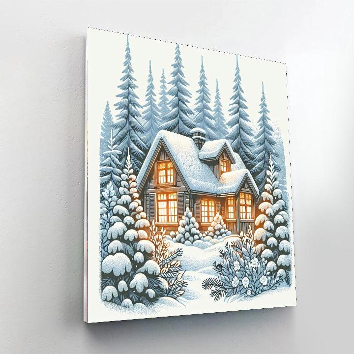 Crisp Winter Cabin Paint By Numbers Art