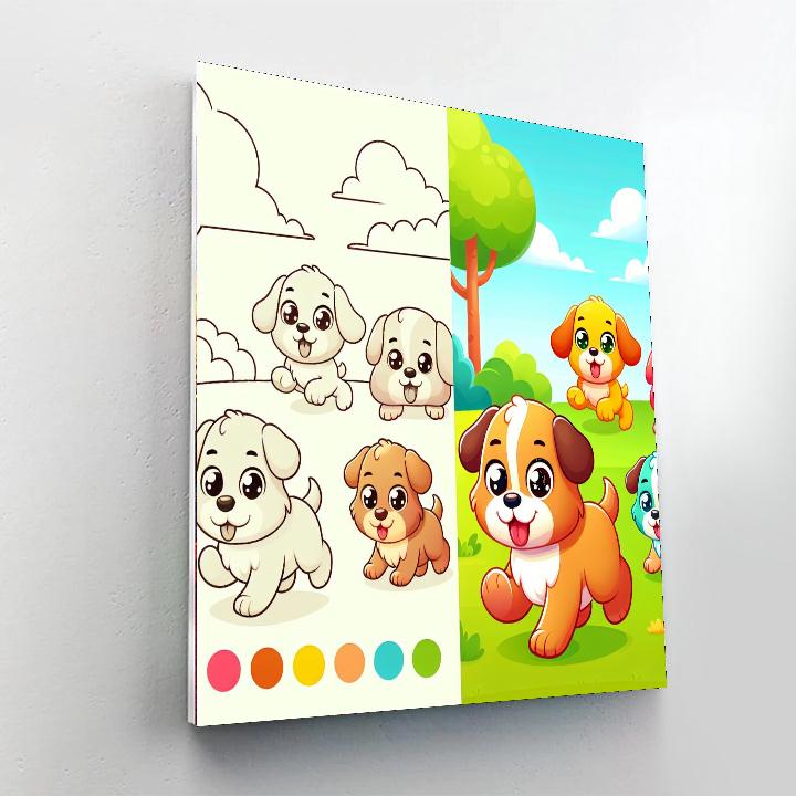 Playful Puppies' Park Painting Number Kit