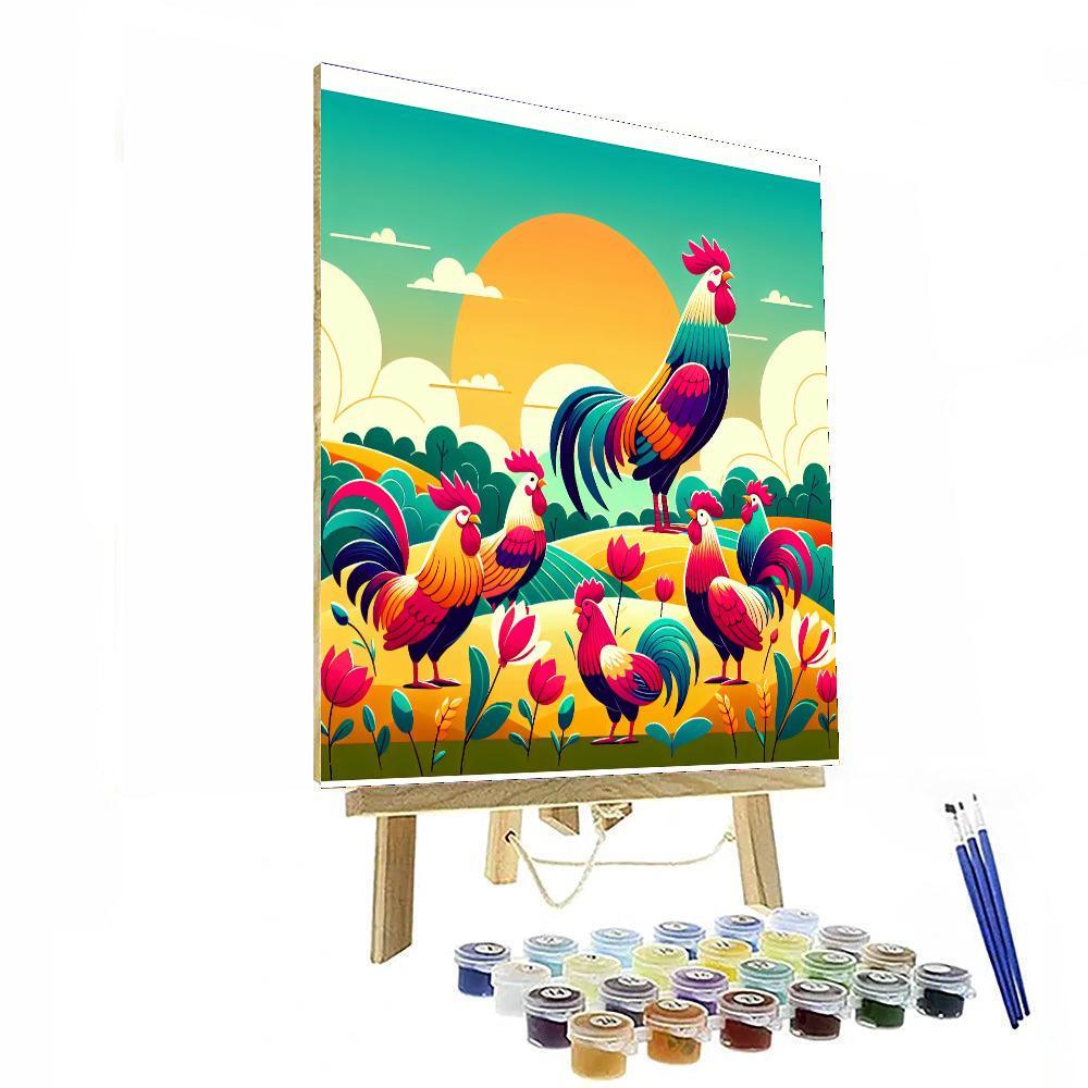 Rainbow Roosters Paint By Color