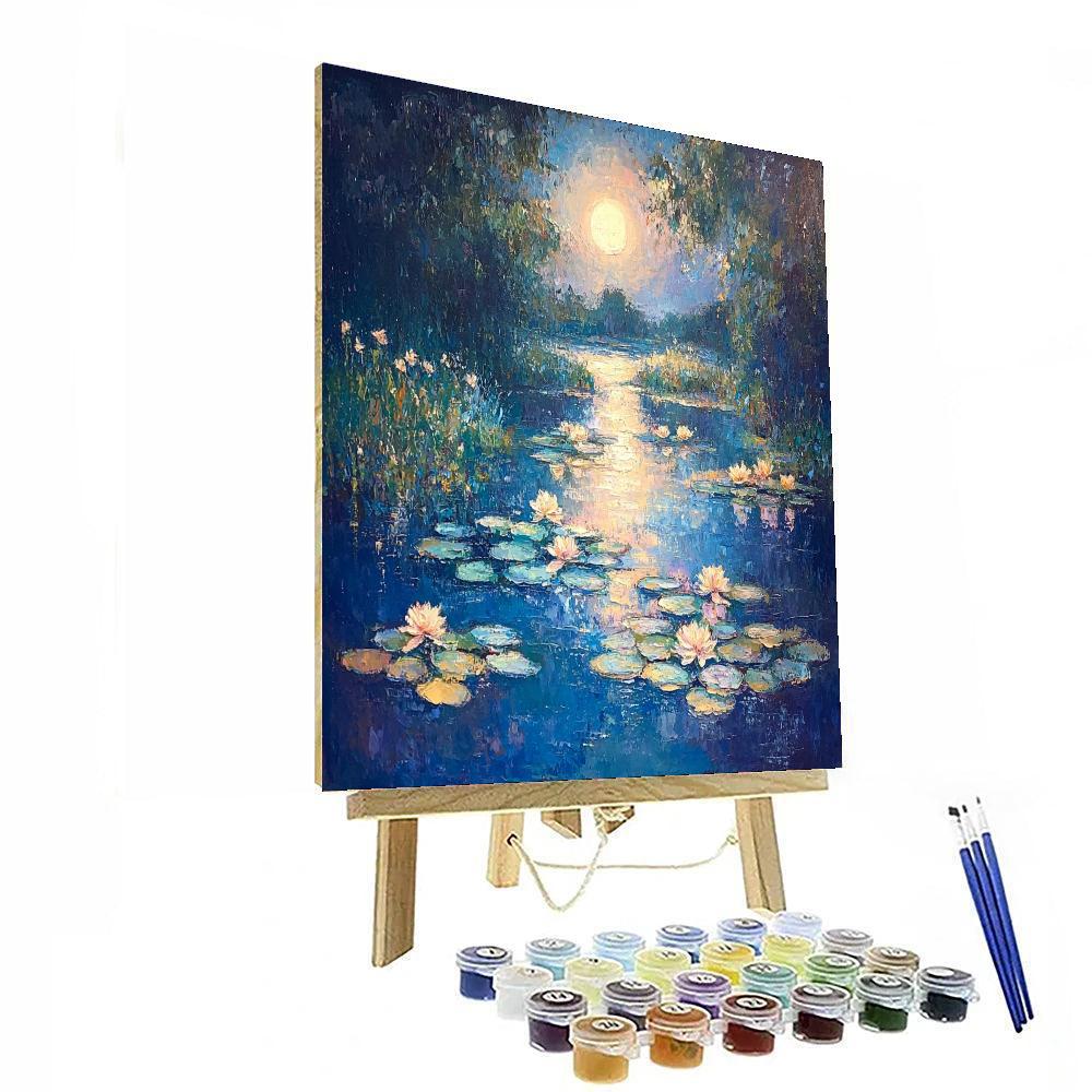 Claude Monet Inspired Lunar Garden Reverie  Number Painting