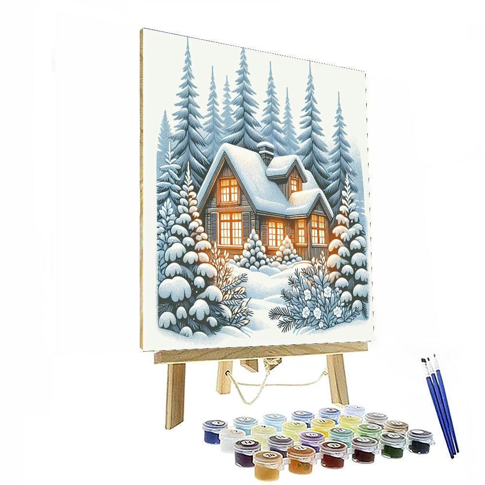 Crisp Winter Cabin Paint By Numbers Art