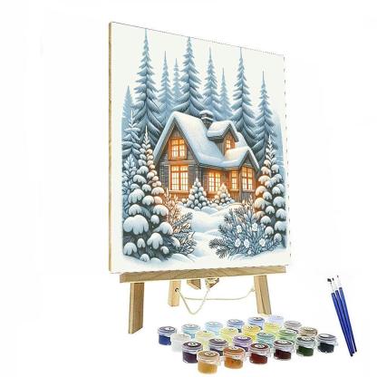 Crisp Winter Cabin Paint By Numbers Art