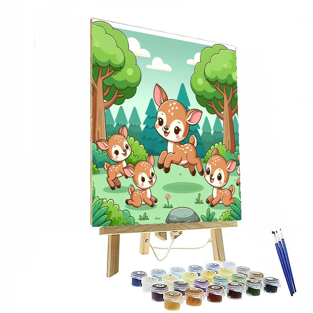 Frolicking Fawns In The Forest Painting Number Kit