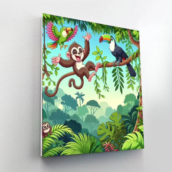 Rainforest Adventure With Friendly Critters Paint By Numbers Art