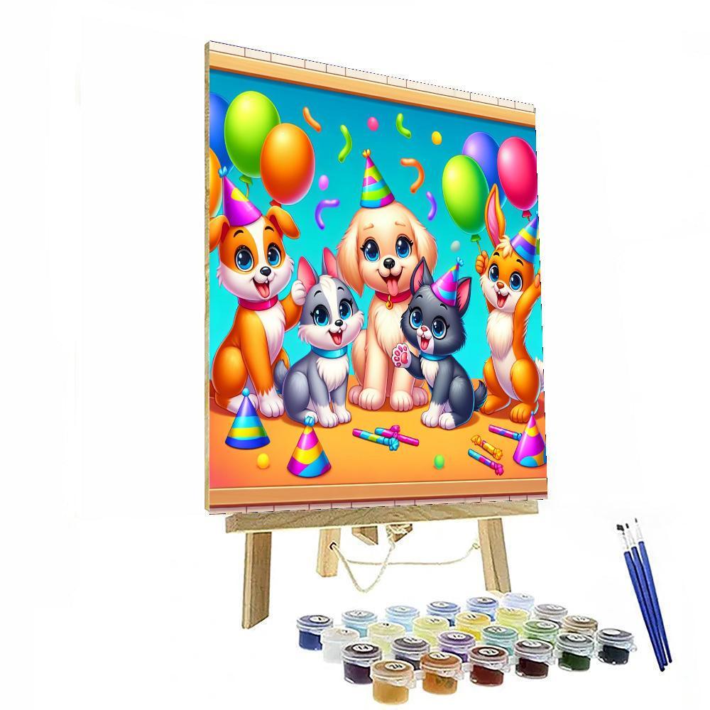 Playful Pet Party Paint By Numbers Art