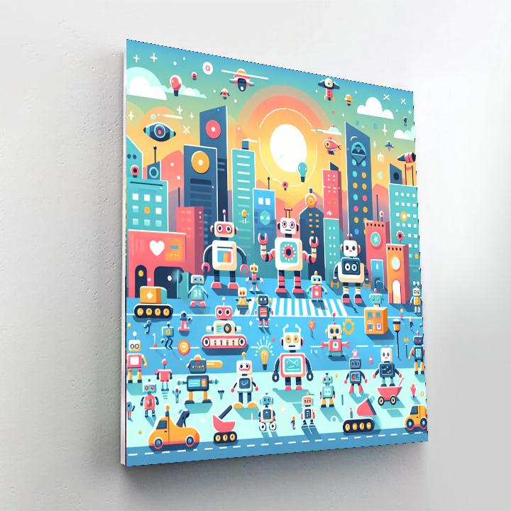 Colorful Robot City Paint By Numbers Art