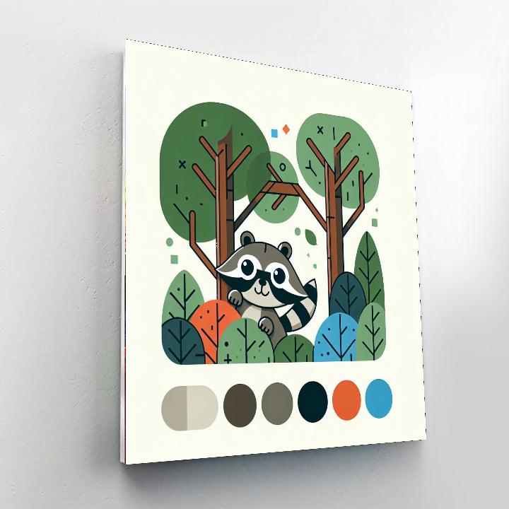 Mischievous Raccoon Forest Painting Number Kit