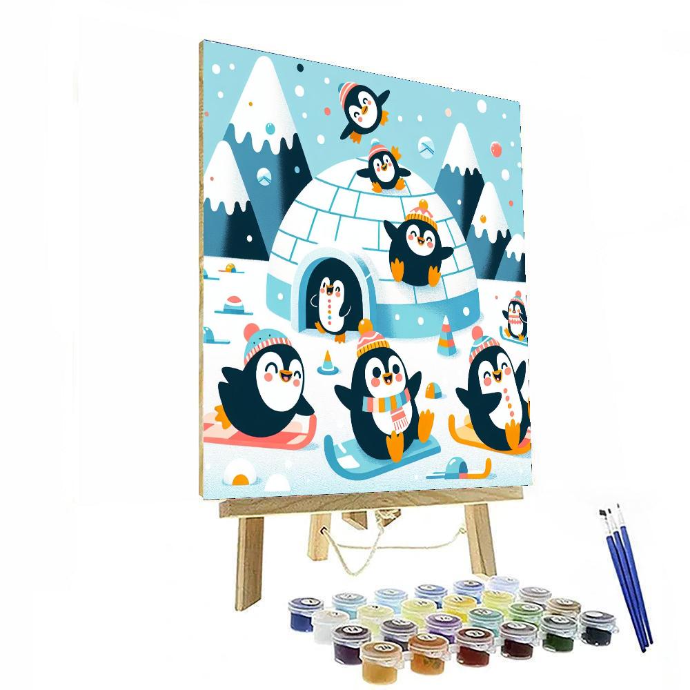 Playful Penguin Igloo Painting By Numbers Kit
