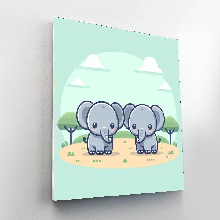 Cute Safari Elephants Number Painting