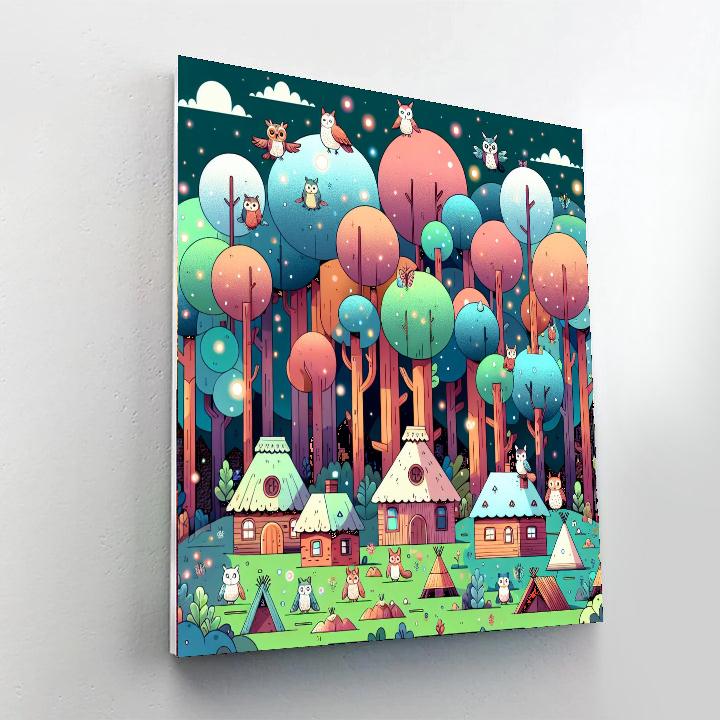 Twilight Treetop Town Number Painting