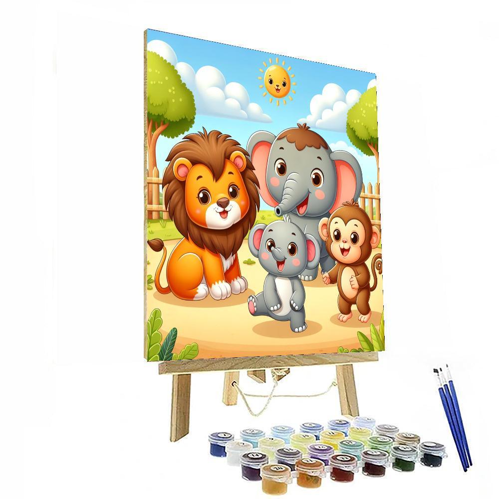 Cute Baby Zoo Animals Number Painting