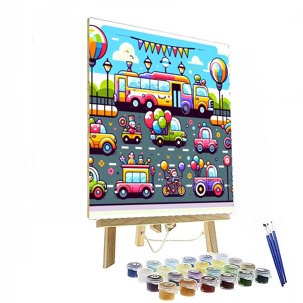 Colorful Transportation Parade Paint By Numbers Art