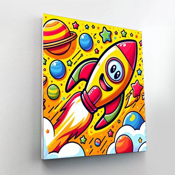 Happy Rocket Ship DIY Paint By Numbers