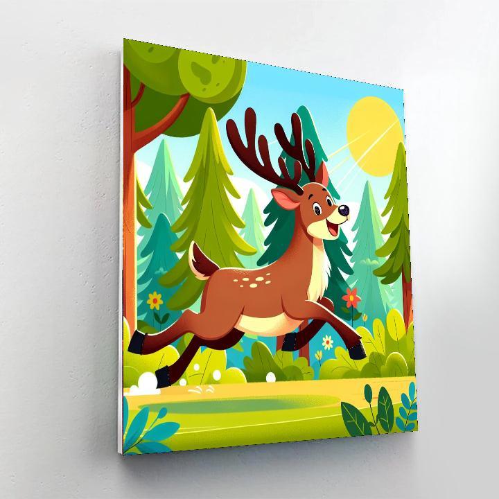 Energetic Elk's Woodland Romp Paint By Number