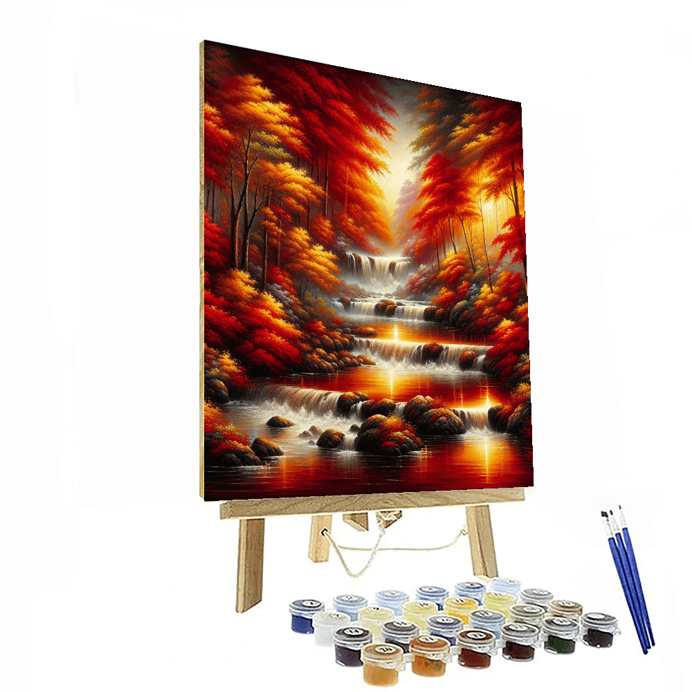 Cascading River In Autumn Painting Number Kit