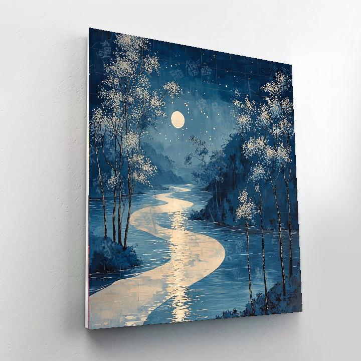 Utagawa Hiroshige Inspired Serenity Of The Moonlit River  Painting By Numbers Kit