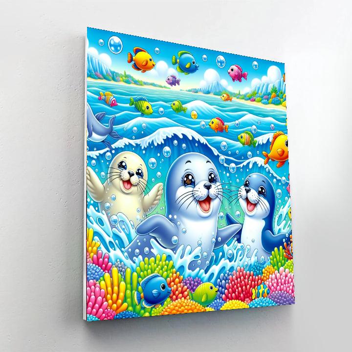 Playful Seals Paint By Numbers Art