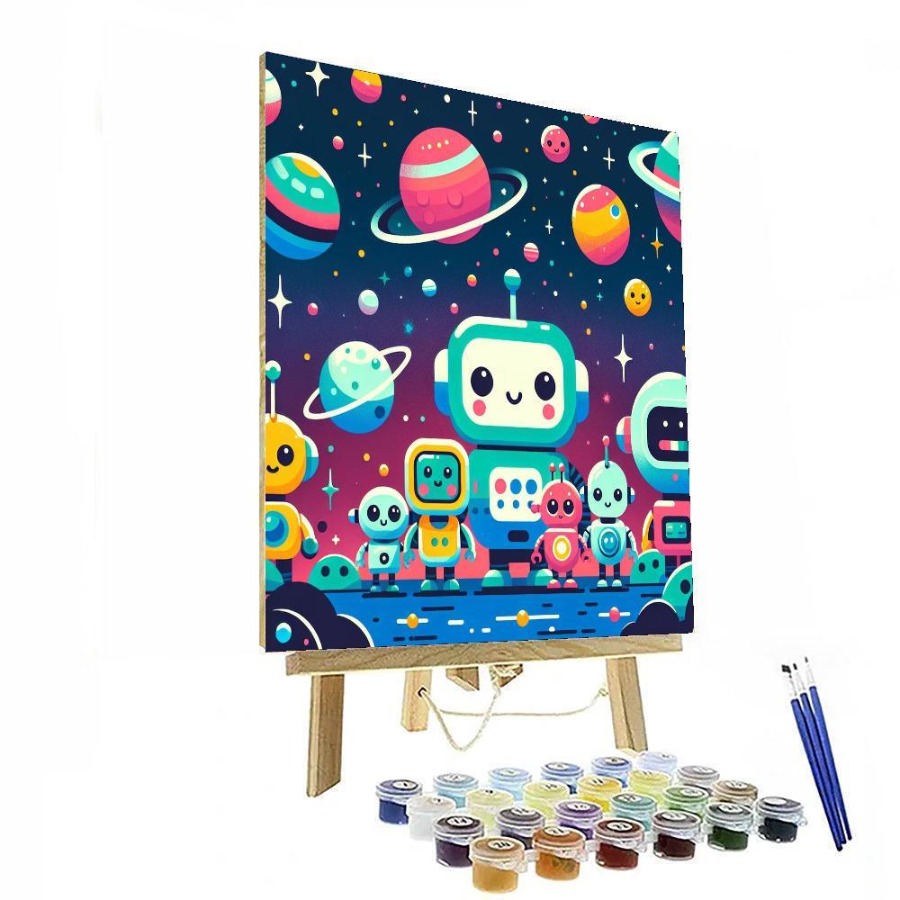 Friendly Robot Galaxy Paint By Numbers Art