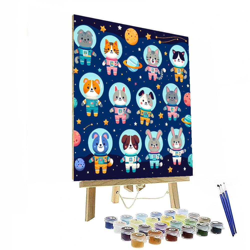Cuddly Animal Pals In Space Paint By Numbers Art