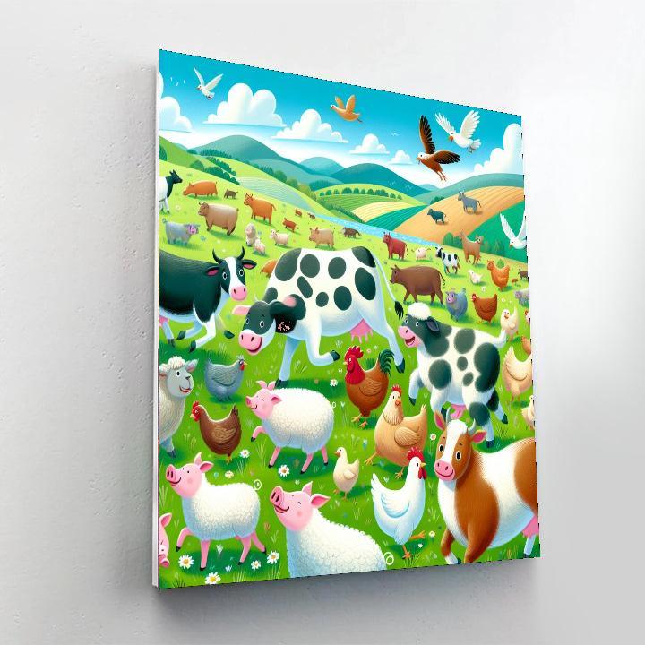Joyful Farm Animal Gathering Paint By Numbers Art
