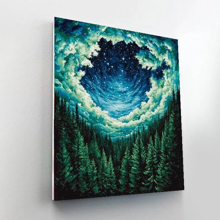 René Magritte Inspired Celestial Forest Canopy  Painting By Numbers Kit