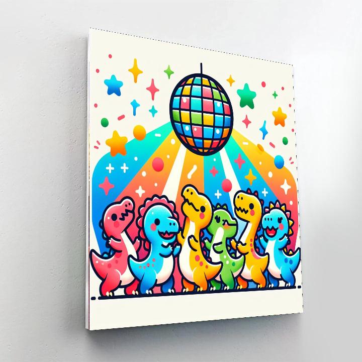 Charming Dinosaur Dance Party Paint By Numbers Art