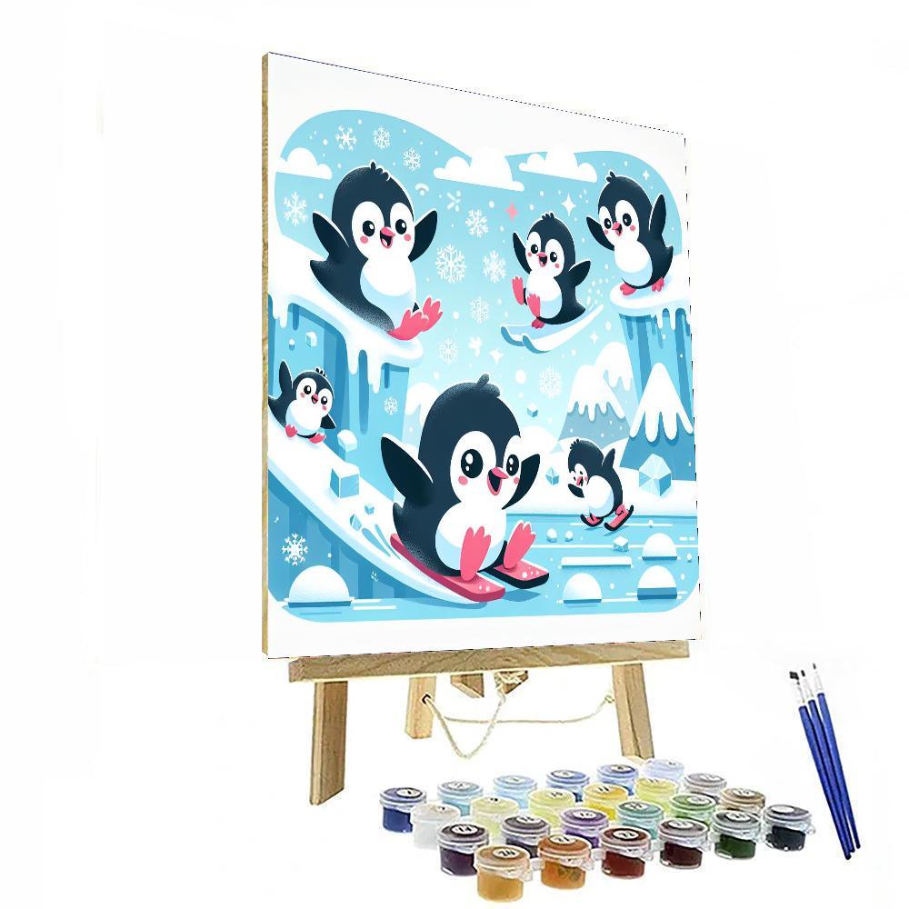 Playful Penguin's Icy Expedition Painting Number Kit