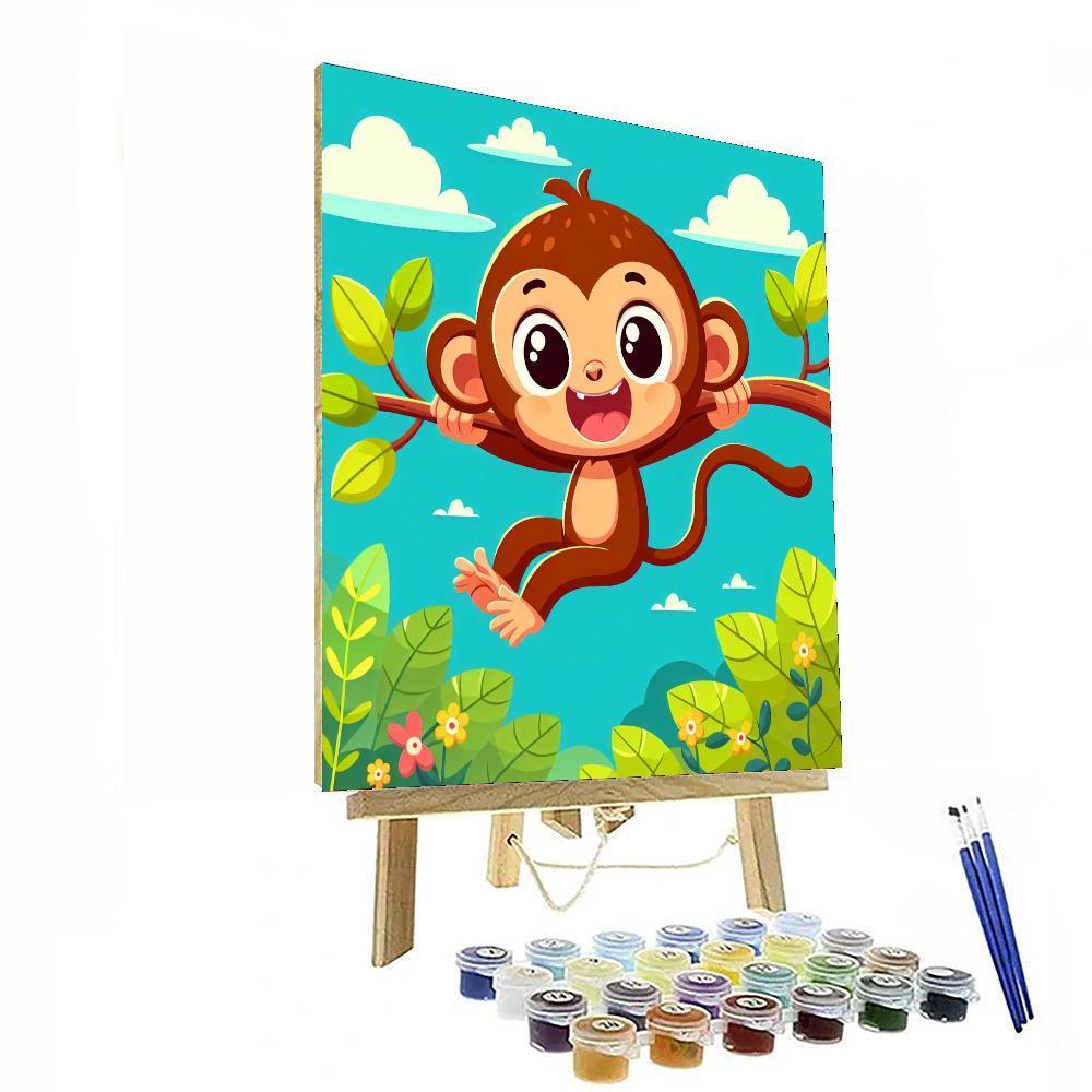 Playful Monkey Swinging Number Painting