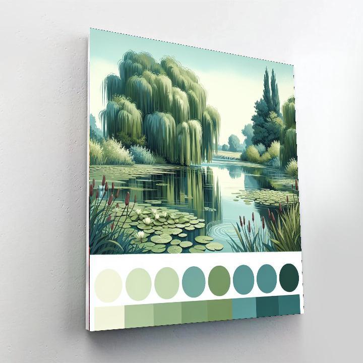 Serene Countryside Pond Painting By Numbers Kit