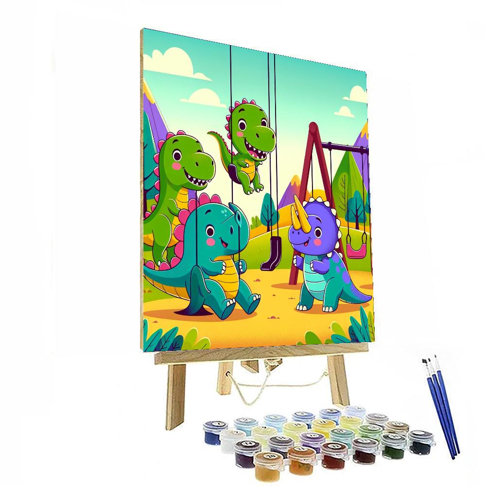 Vibrant Dinosaur Playground Paint By Numbers Art