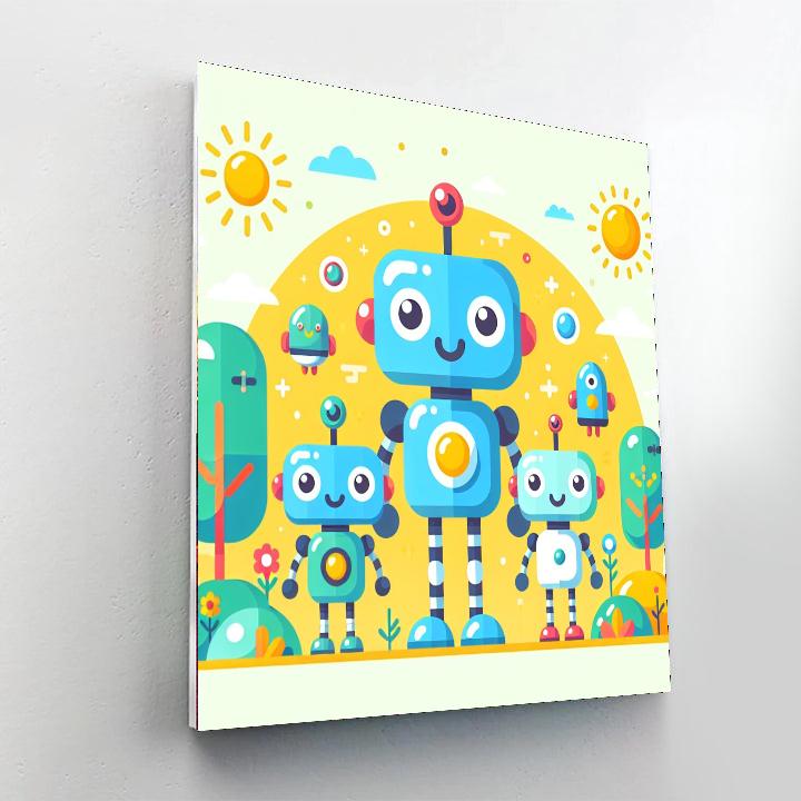 Cute Robot Family Painting Number Kit