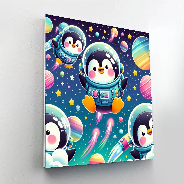 Space Explorer Penguins Number Painting