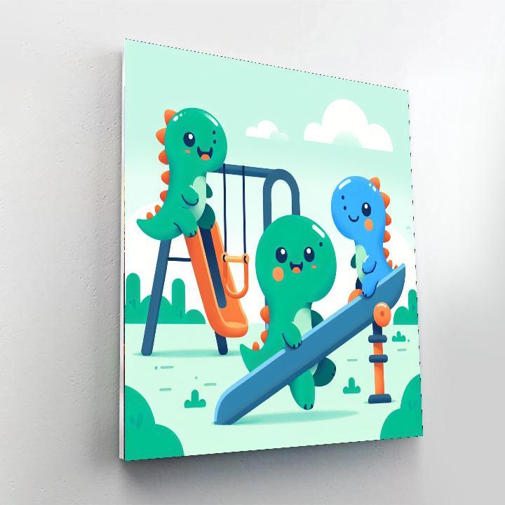 Dinosaurs In The Playground Paint By Numbers Art