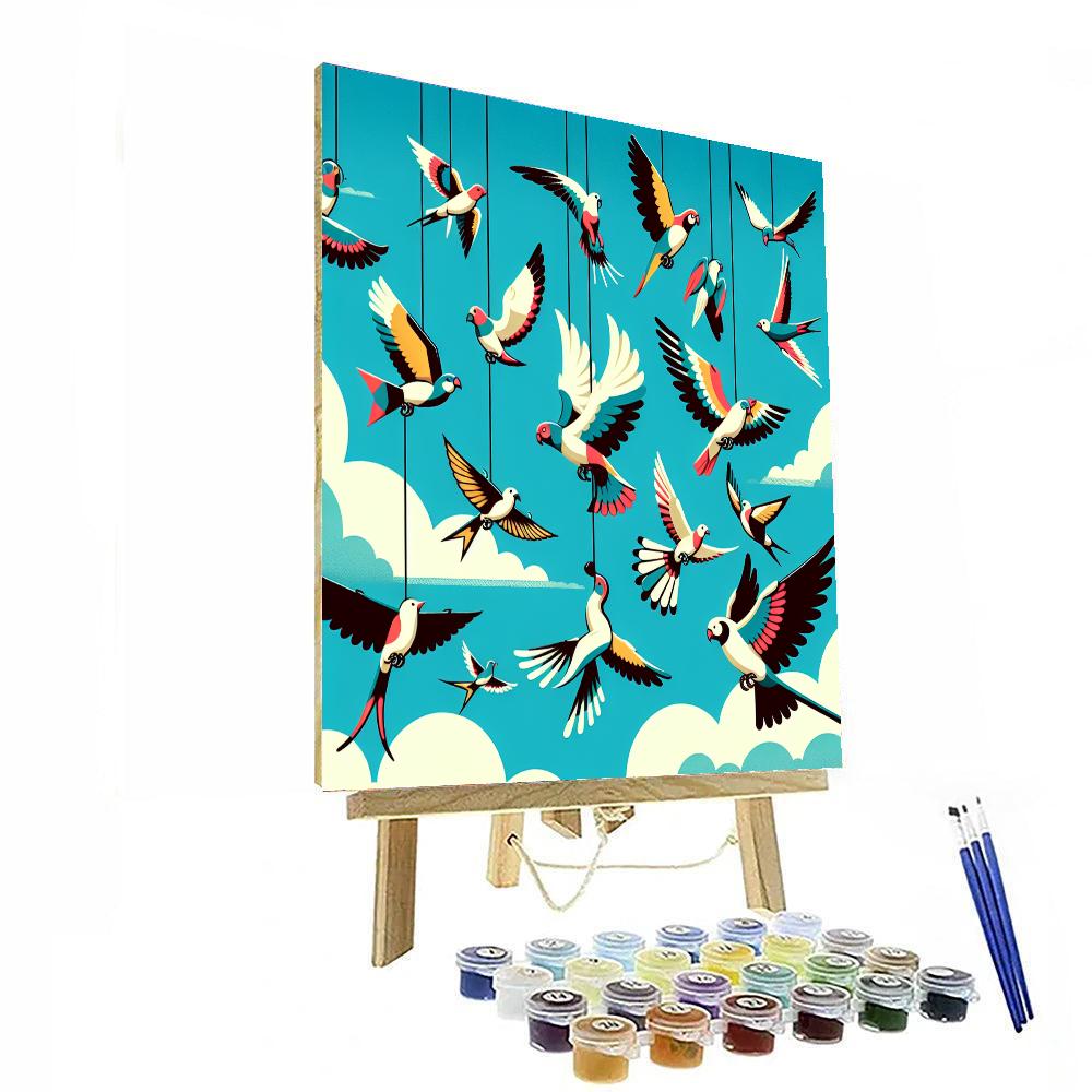 Sky Circus With Acrobatic Birds Number Painting