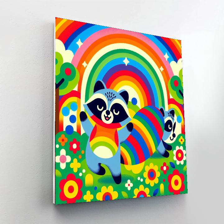 Rainbow Raccoon Romp Numbered Painting Kits