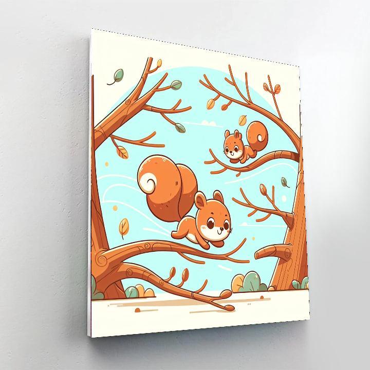 Spirited Squirrel Chase Paint By Numbers Kits