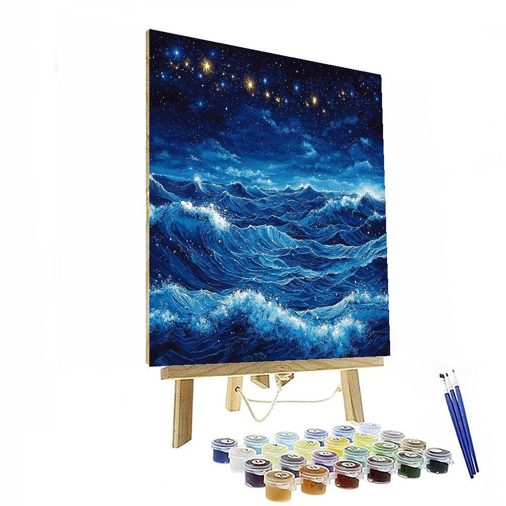 Utagawa Hiroshige Inspired Waves And Starlit Skies  Painting By Numbers Kit