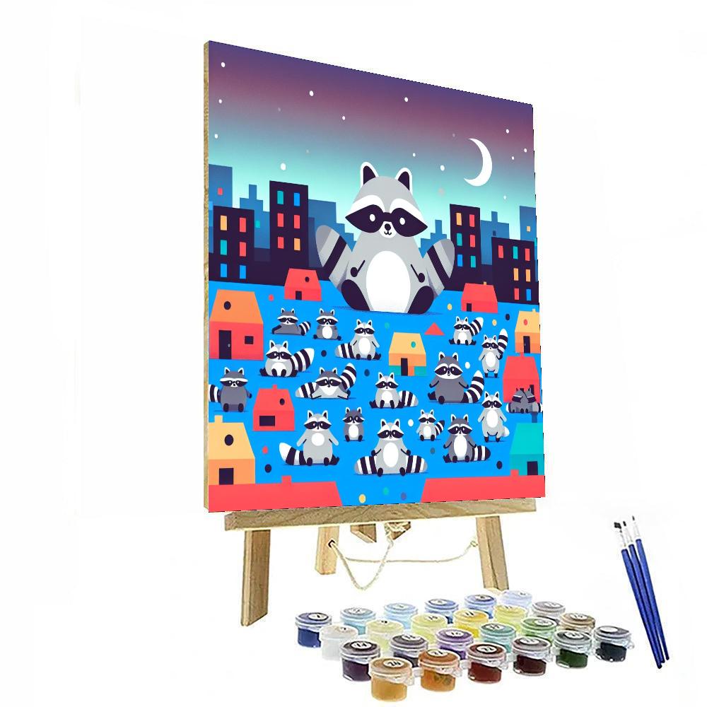 Rooftop Raccoon Rendezvous Paint By Numbers